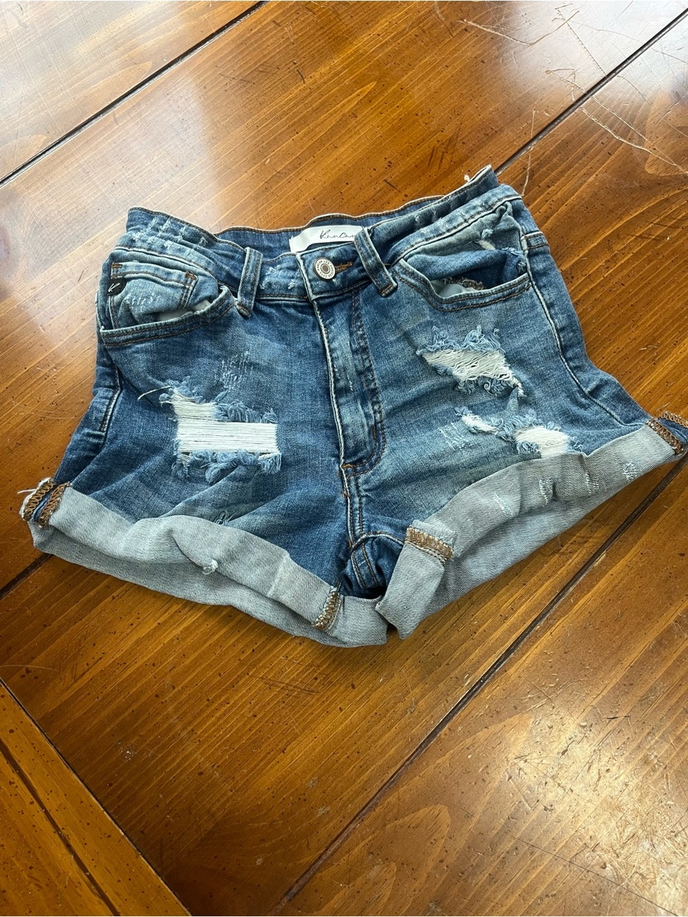 KanCan Distressed Denim Shorts Cuffed Jean Cutoffs Y2K Boho Festival Sz 24 EUC